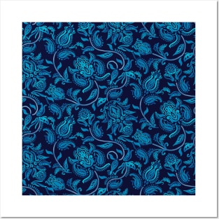 Blue Paisley Dark Background Posters and Art